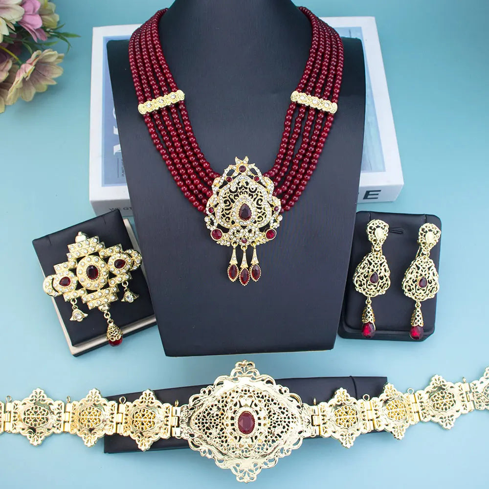 Women's Gold Morocco Caftan Belt, Choker, and Bridal Earrings
