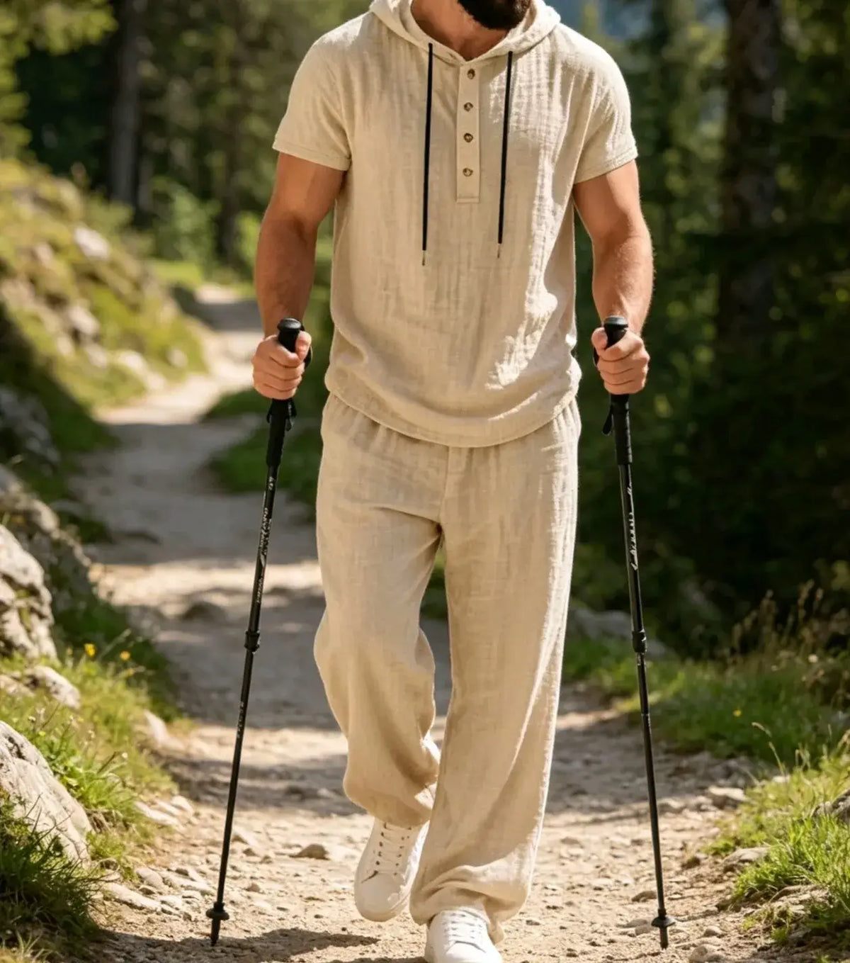 Men's Summer Linen Short Sleeve Hoodie and Loose Pants Set