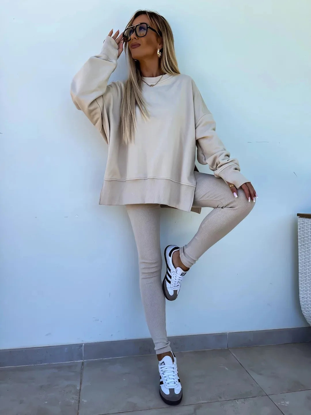 Women's Loose Shirt and Tight Pants Two-Piece Set