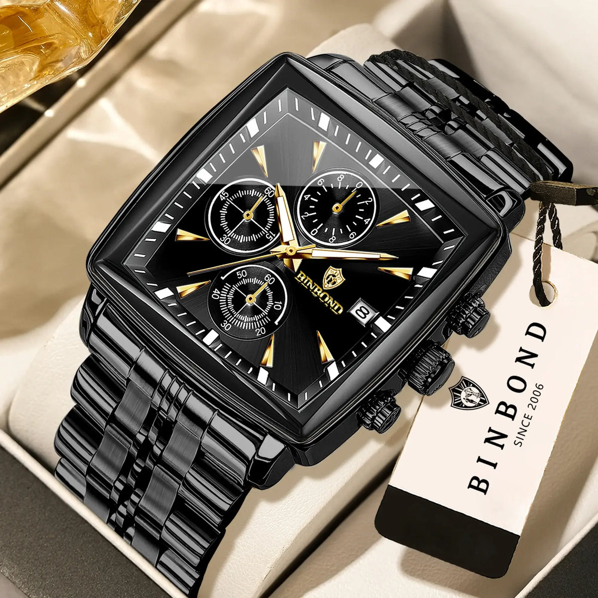 BINBOND Luxury Quartz Watches for Men Auto Date Chronograph Luminous Waterproof Men's Watch Business Sport Fashion Casual Reloj