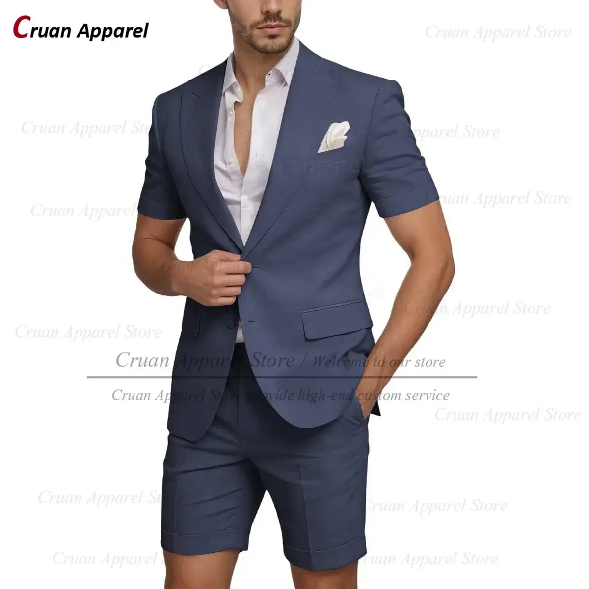 Men's Slim Fit Linen Beach Wedding Short Suit, 2-Piece