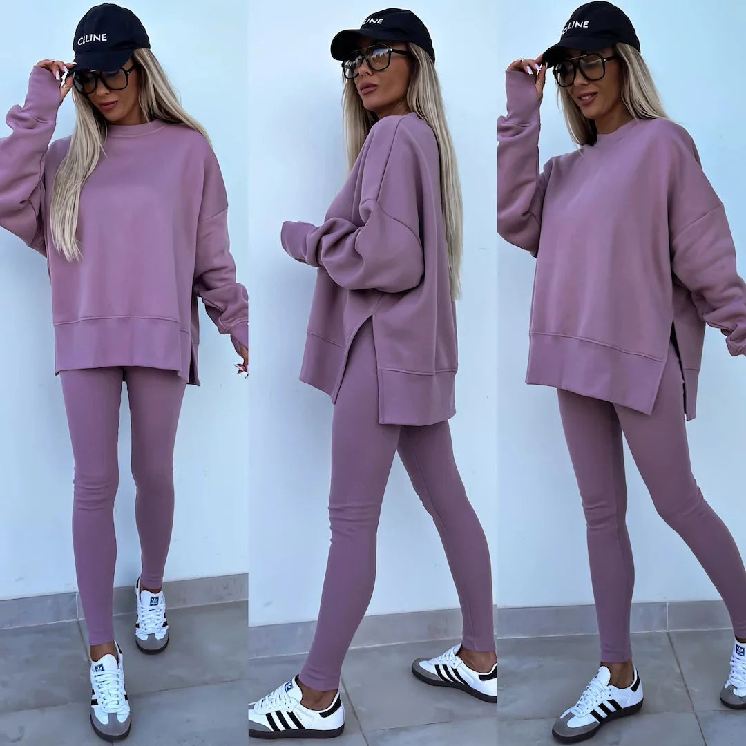 Women's Loose Shirt and Tight Pants Two-Piece Set