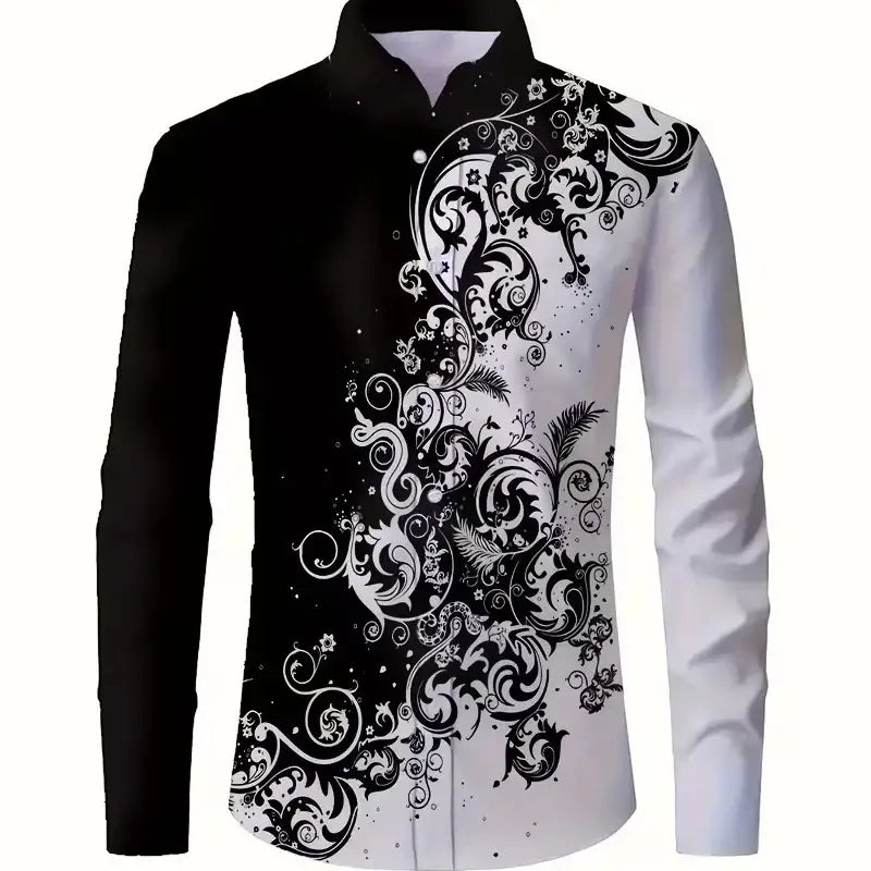 Men's Printed Long-Sleeve Collared Shirt, European Pattern