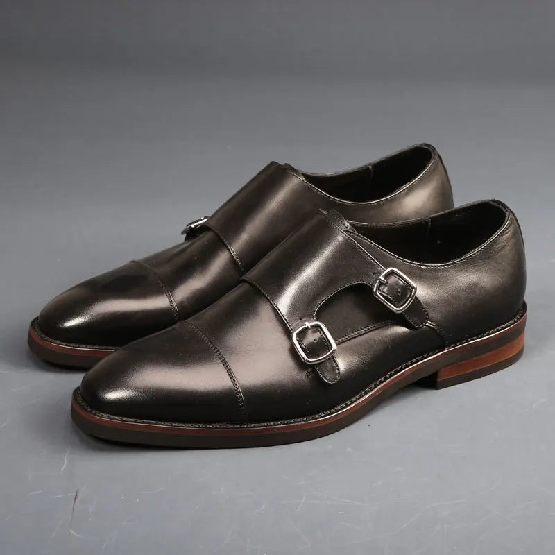 Men's Genuine Leather Double Monk Strap Dress Shoes