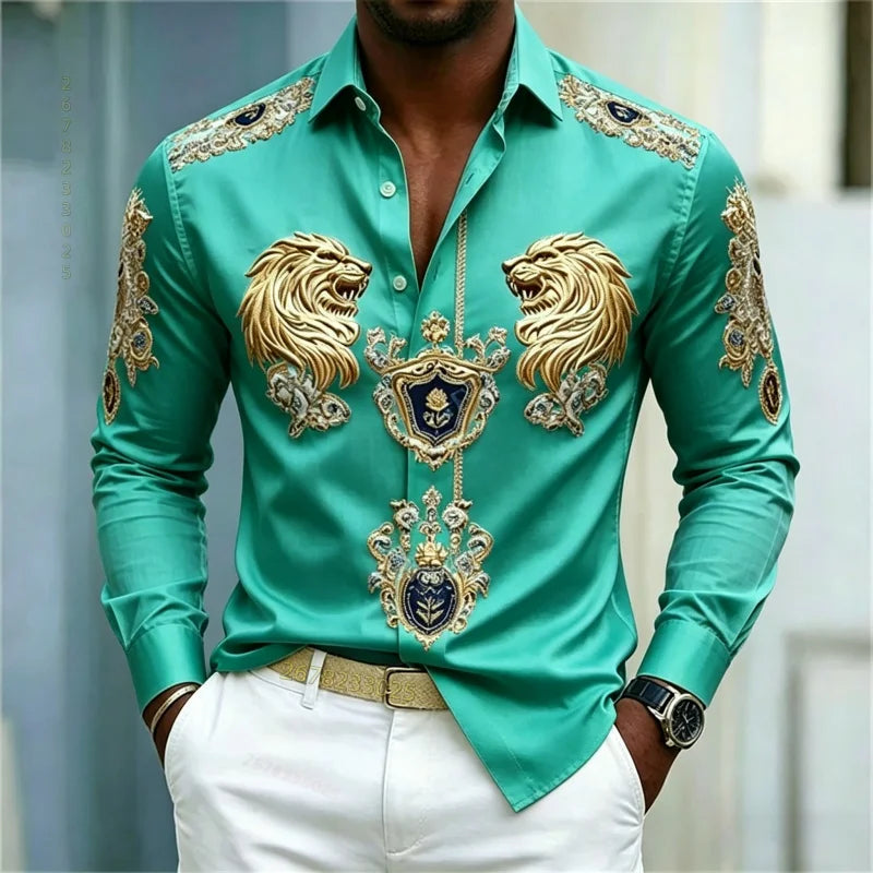 Men's Baroque Lion Head Slim Fit Long Sleeve Shirt XS-6XL