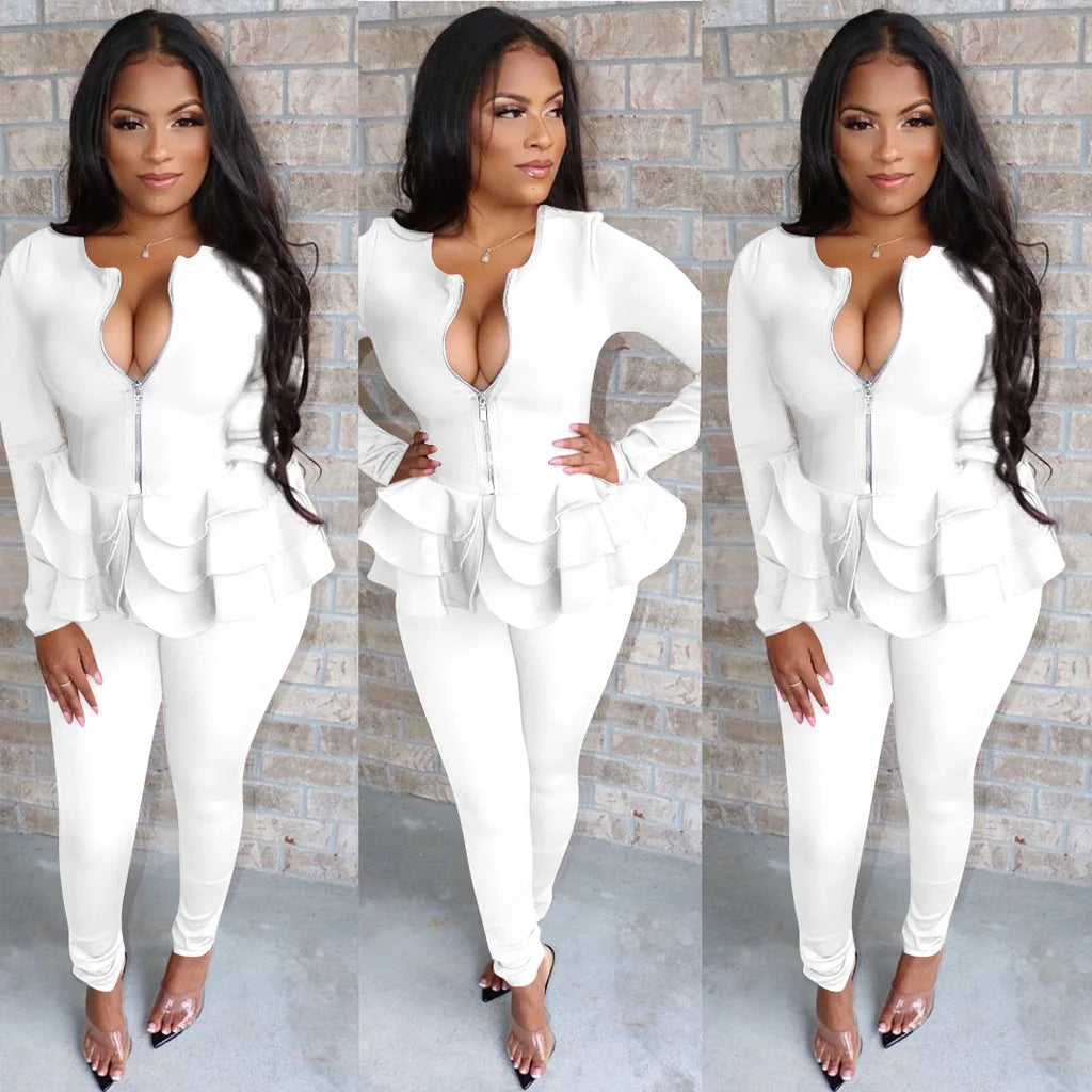 Women's Long Sleeve Office Two-Piece Pants Suit Set