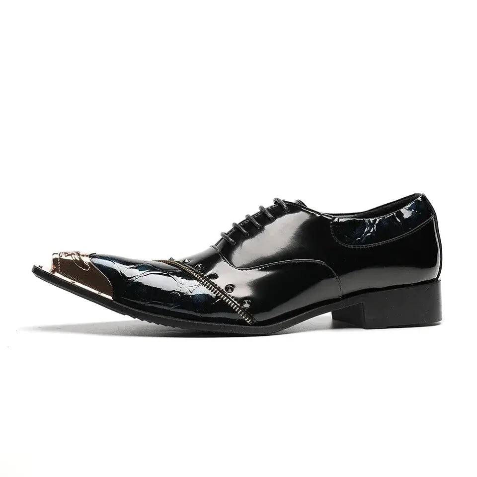 Men's Glitter Gold Italian Pointed Leather Wedding Dress Shoes