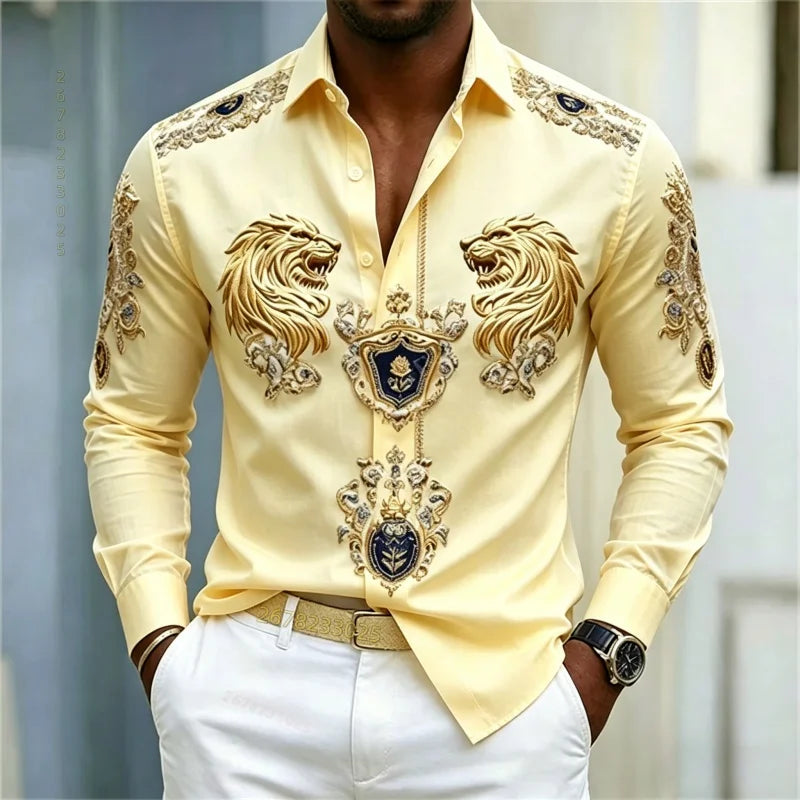 Men's Baroque Lion Head Slim Fit Long Sleeve Shirt XS-6XL