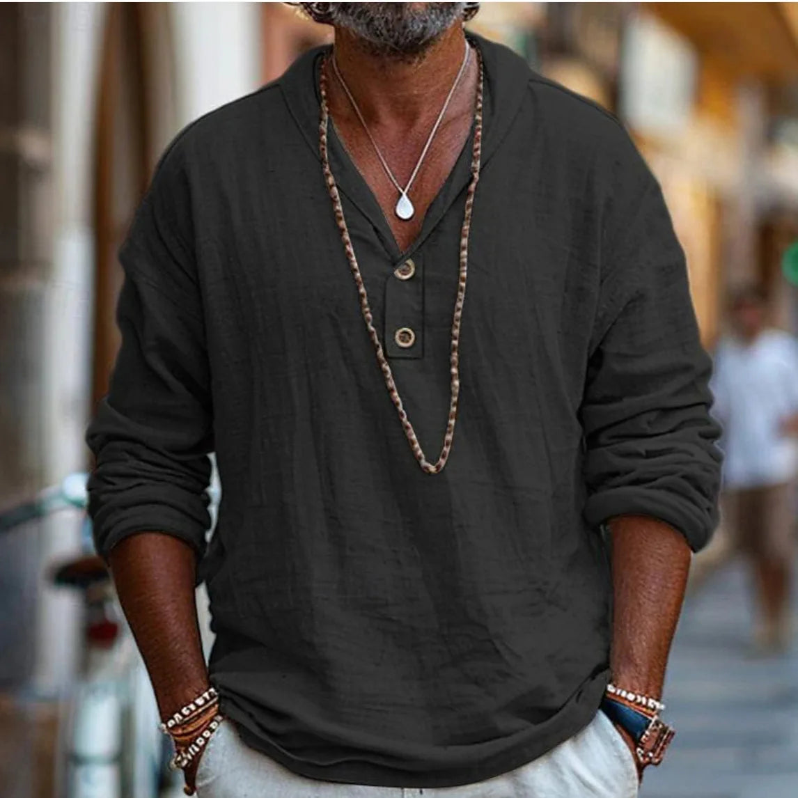Men's Retro Cotton Long-Sleeve Business Casual Shirt