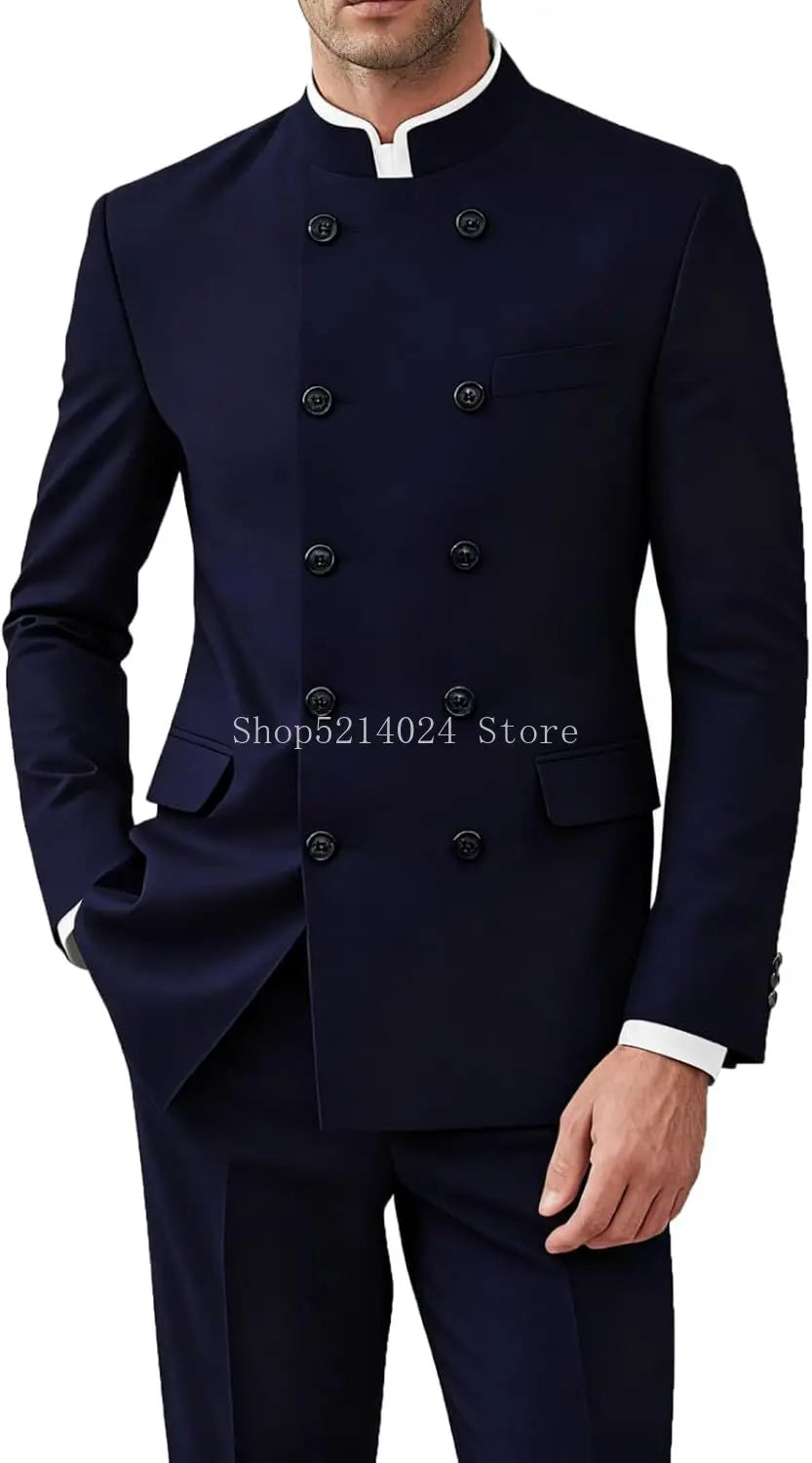 Men 2 Pieces Suit for Men Gold Button Jacket Pant Set Traditional Wedding, Casual and Business