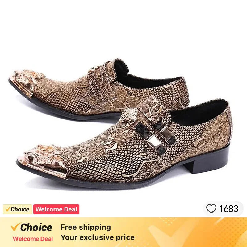 Men's Red Pointed Toe Crystal Leather Dress Shoes