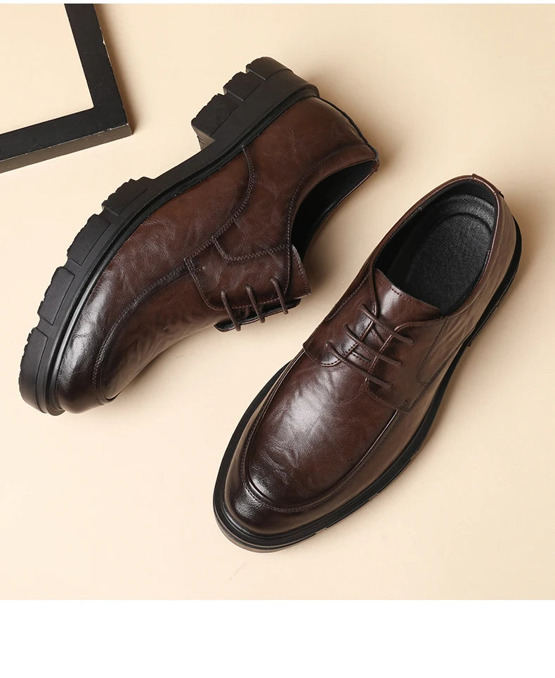 Men's Genuine Leather Elevator Dress Shoes 5/8/10CM Taller