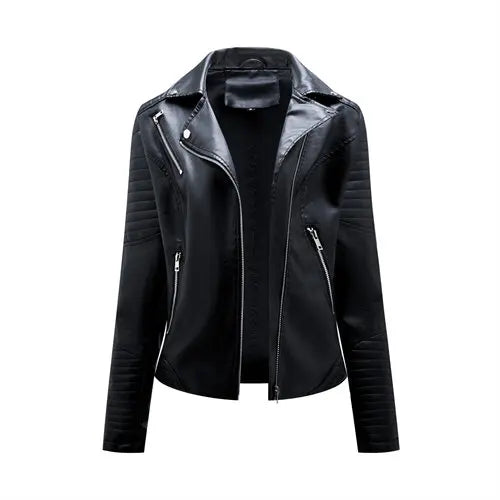 Women's Faux Leather Zipper Biker Jacket