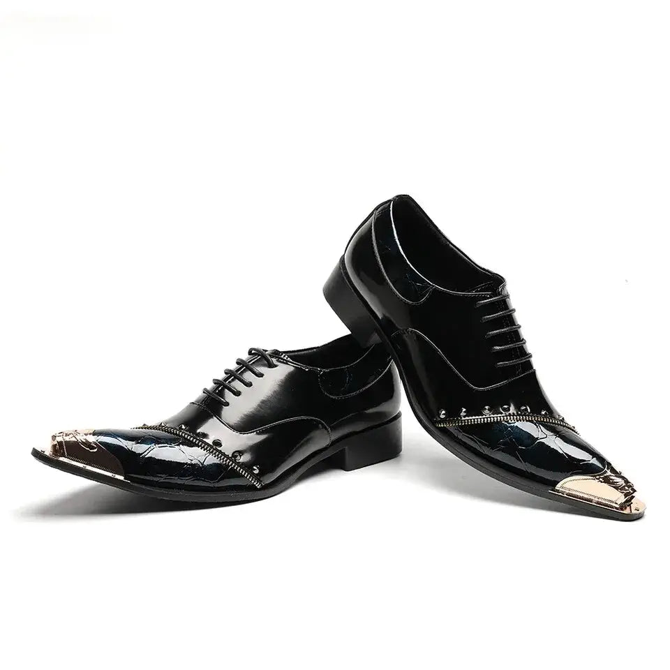 Men's Glitter Gold Italian Pointed Leather Wedding Dress Shoes
