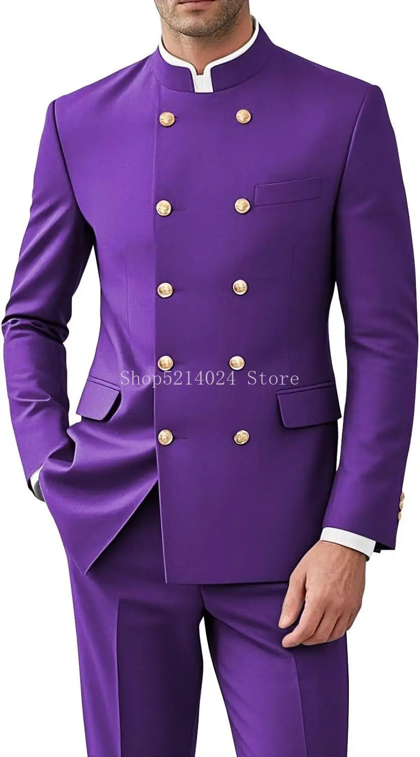 Men 2 Pieces Suit for Men Gold Button Jacket Pant Set Traditional Wedding, Casual and Business
