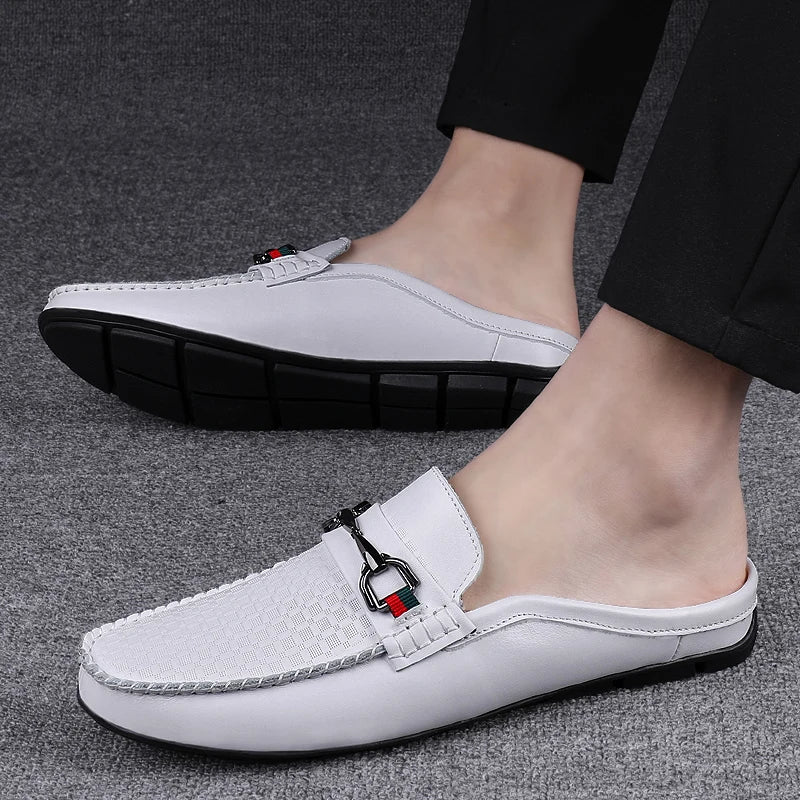 Men's Breathable Genuine Leather Slip-On Half Loafers, Italian Style
