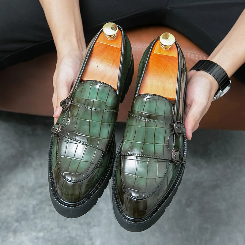 Men's Genuine Leather British Casual Business Loafers Green 38-48