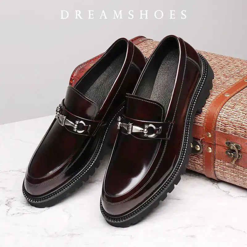 Men's British Metal Buckle Leather Loafers