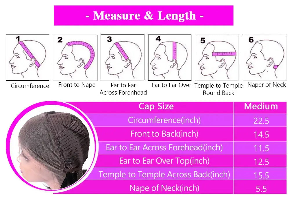 Measure & Length chart for 40 46 Inch 200 Density Frontal Wig For Black Women Brazilian Wigs Human Hair 5x5 Bone Straight HD Transparent Lace Front Wigs.