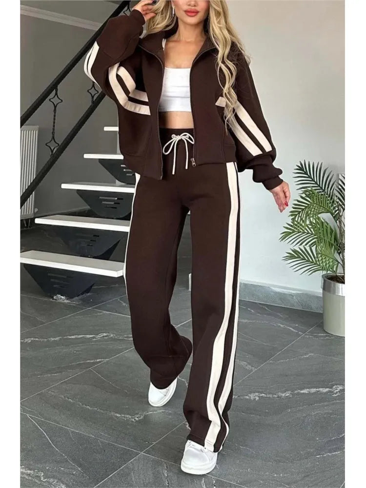 Women's Striped Zip Hoodie and Side-Stripe Pants Set