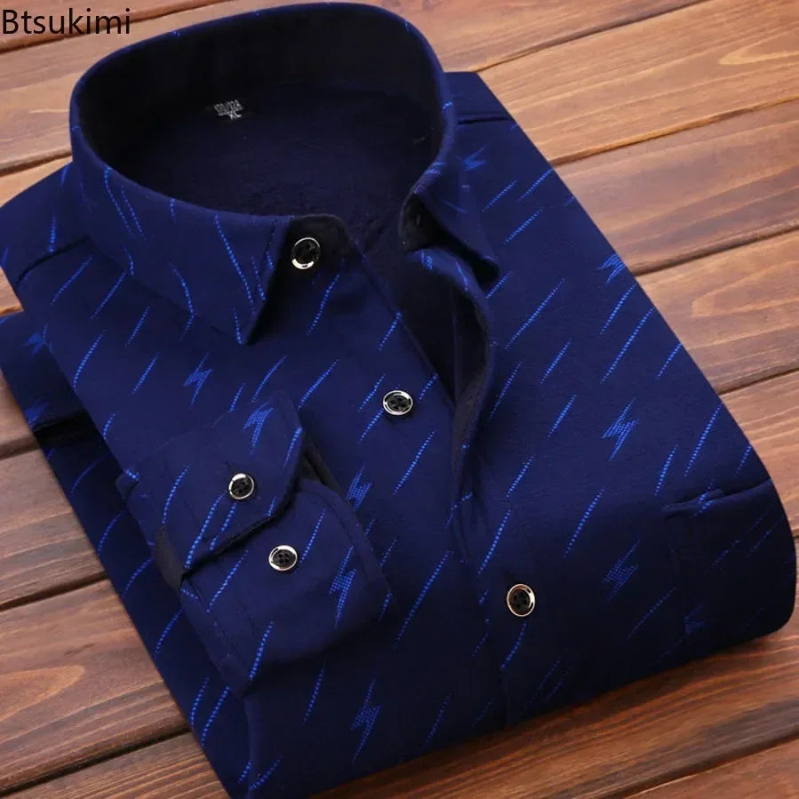 Men's Winter Plaid Flannel Fur Lined Fleece Dress Shirt