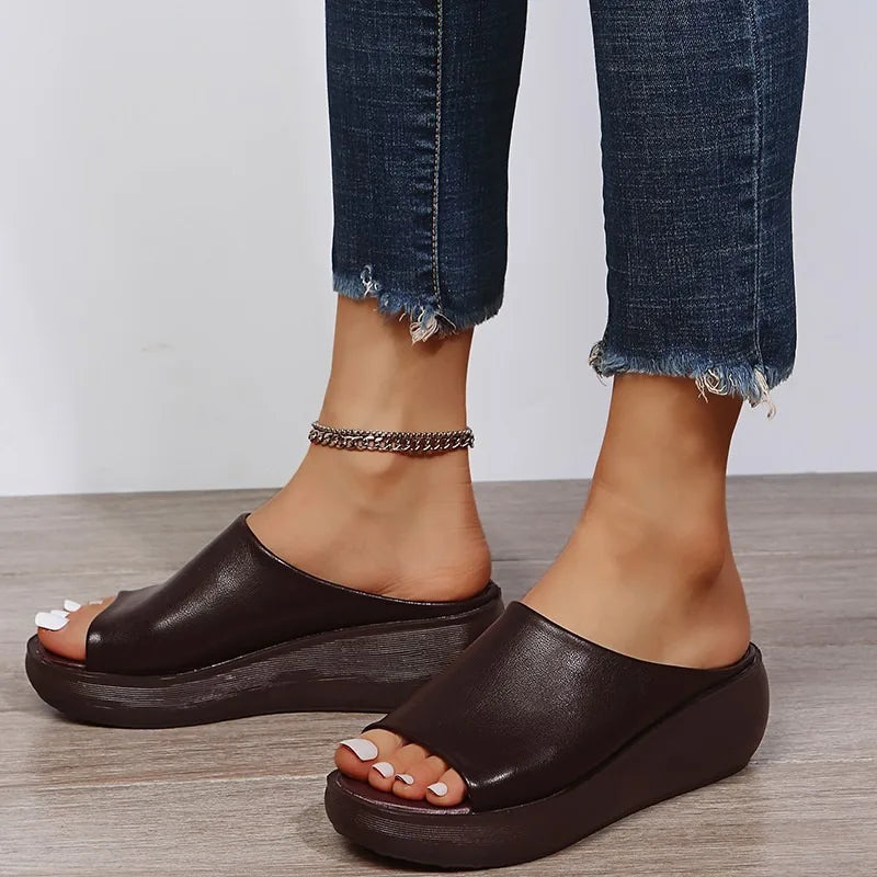 Women's White Retro Fish-Mouth Wedge Sandals, Large Size 44