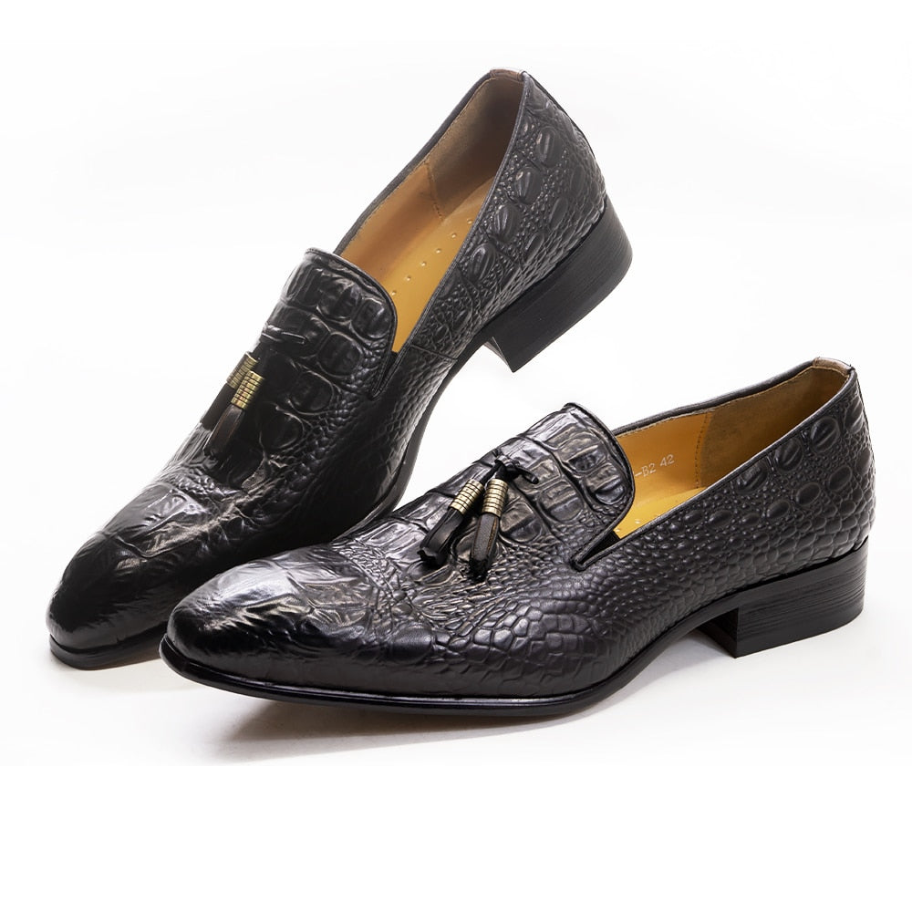 Men's crocodile-print tassel loafers alternate angle