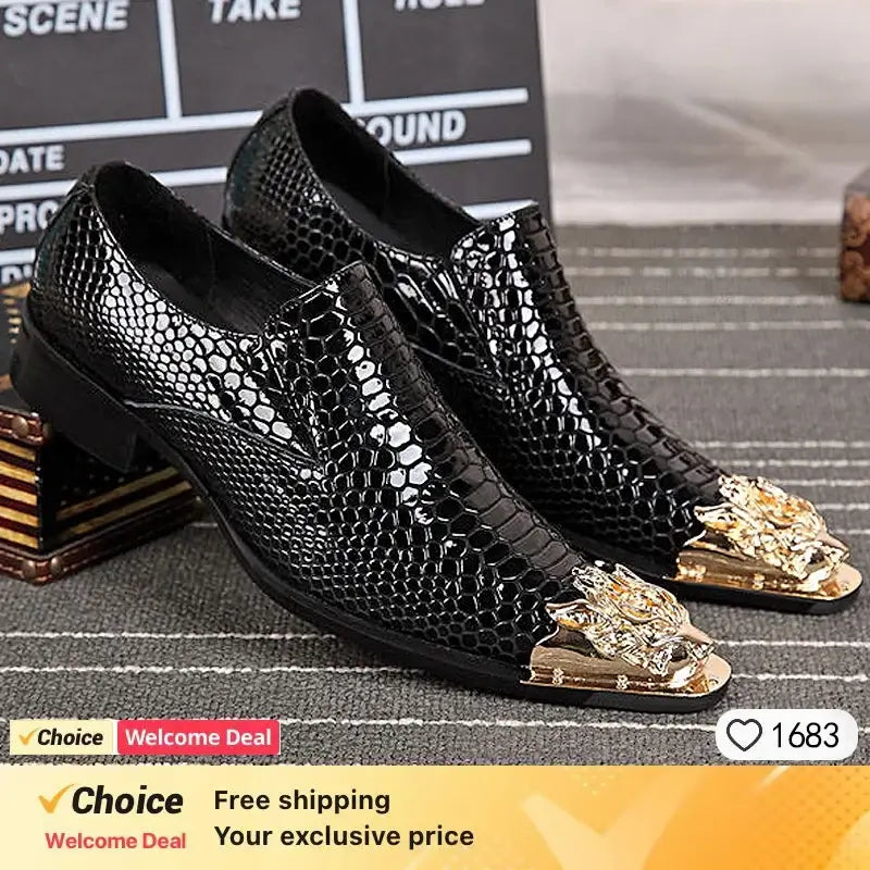 Men's Pointed Metal Toe Party Dress Shoes