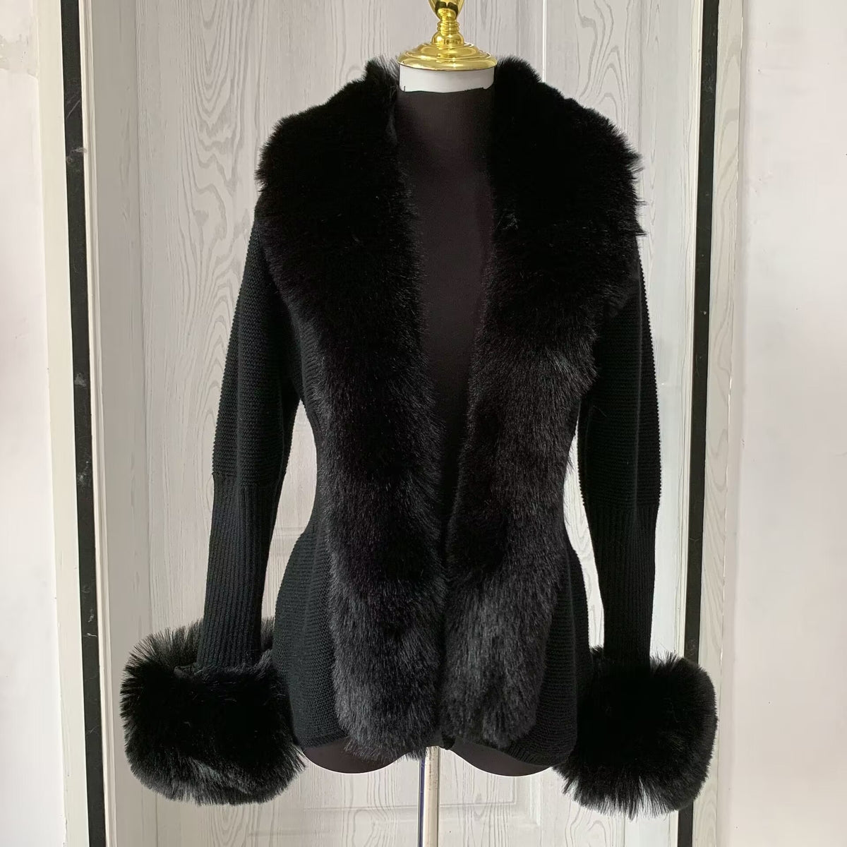Women's Faux Fox-Fur Knit Cardigan, Autumn-Winter Fur Collar
