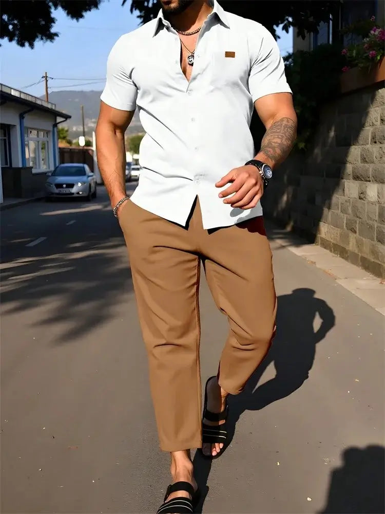 Men's Geometric Print Short-Sleeve Shirt Set
