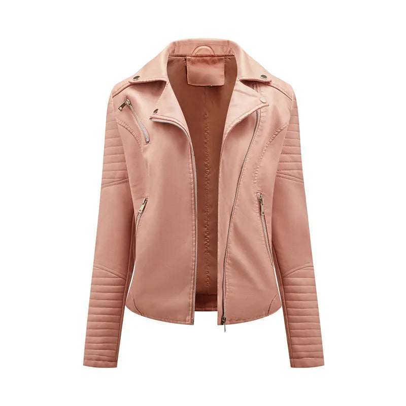 Women's Faux Leather Zipper Biker Jacket
