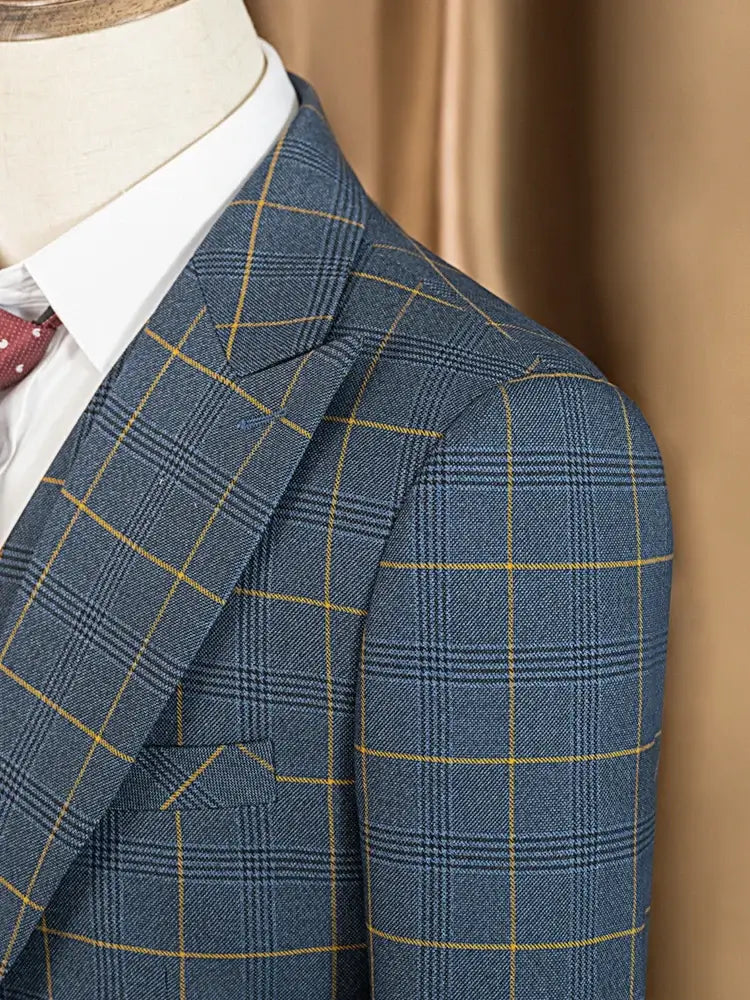 Men's 3-Piece Checkered Business and Wedding Suit
