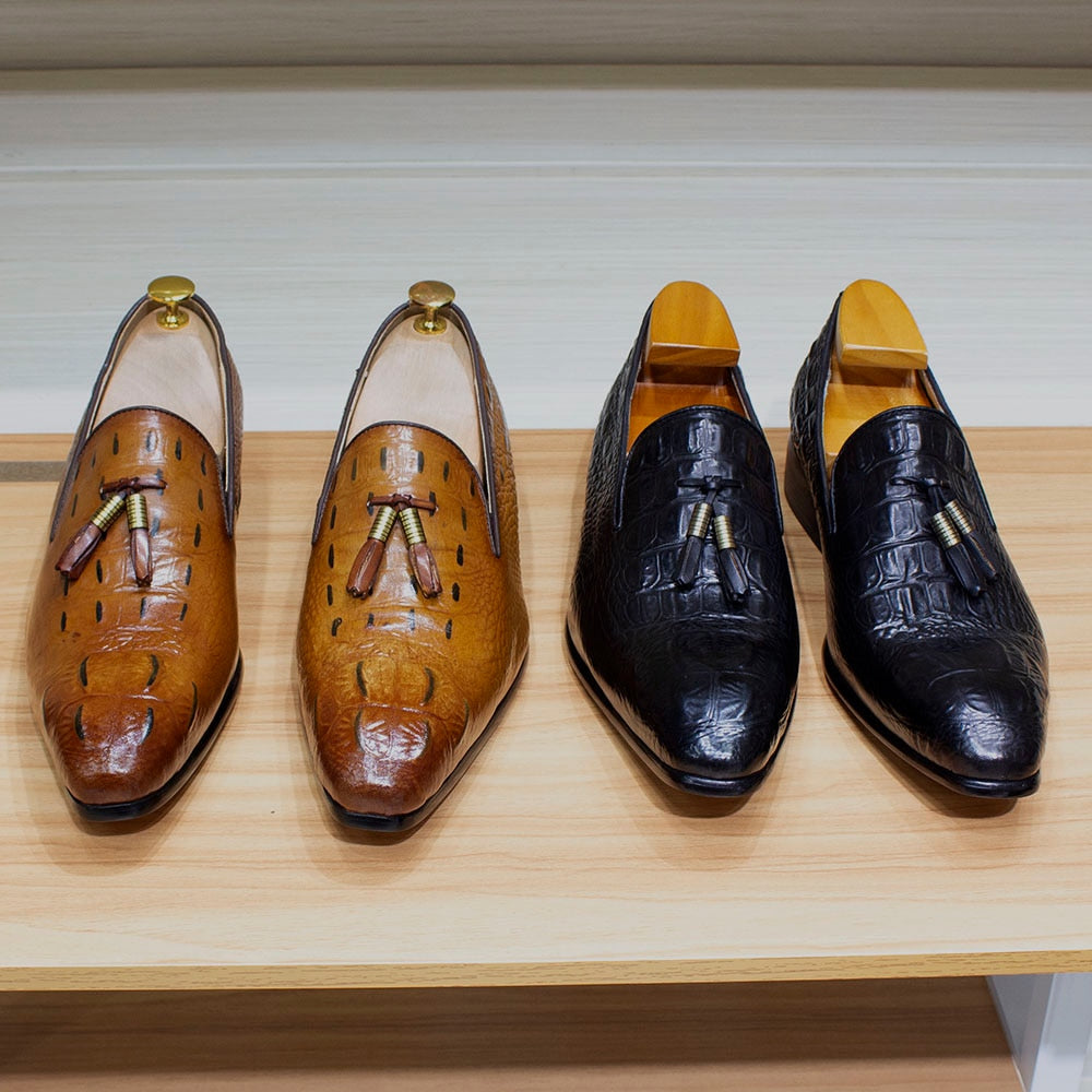 Men's crocodile-print tassel loafers product photo