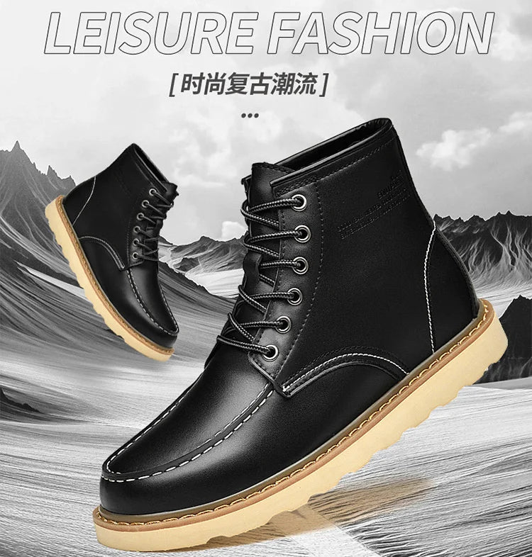Men's Hidden Heel Elevator Leather Height Boots 6-10CM
