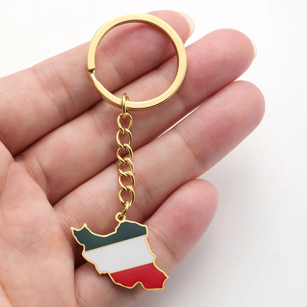 Women's Iran Map Zircon Necklace Earrings Keychain Set