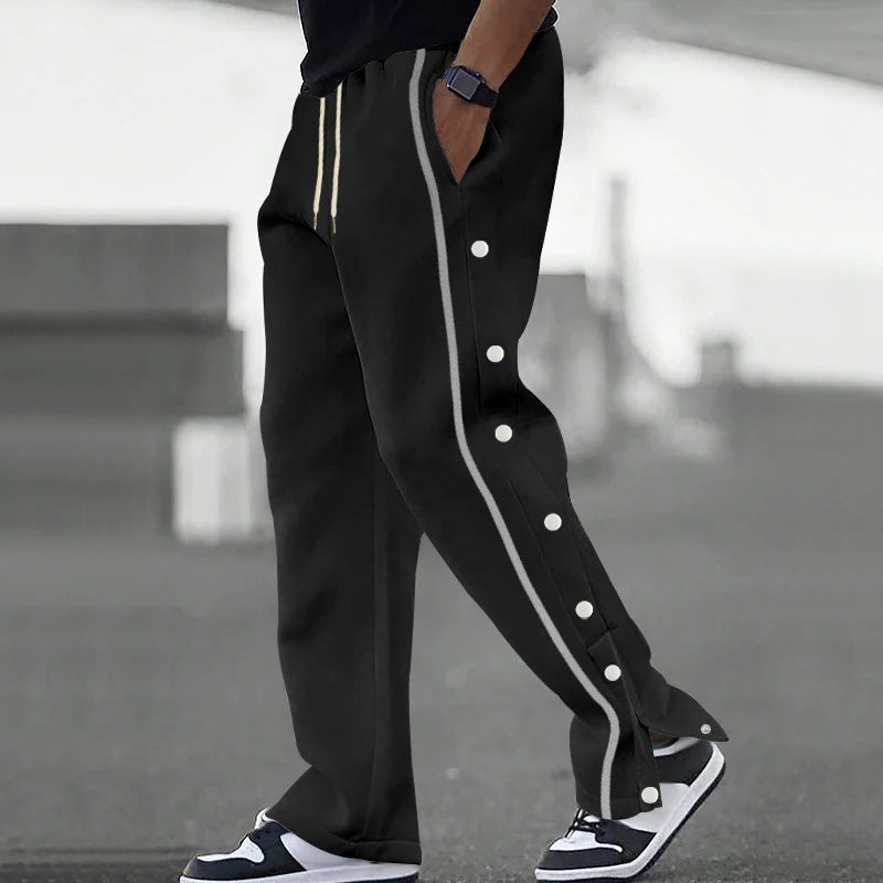 Men's Loose Solid Patchwork Side Button Straight Trousers
