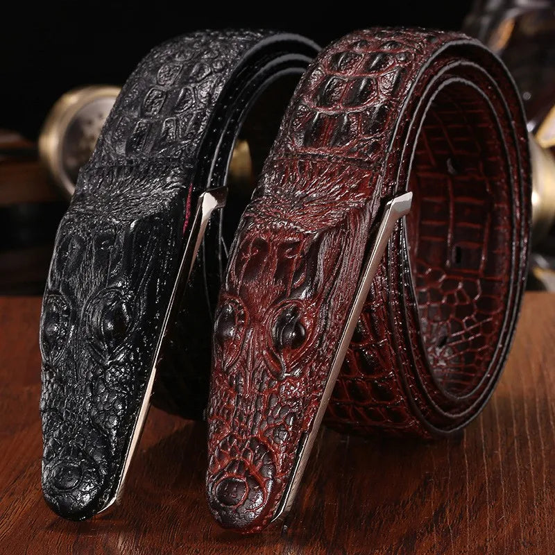 Men's 3D Alligator Crocodile Cow Leather Belt Coffee Black