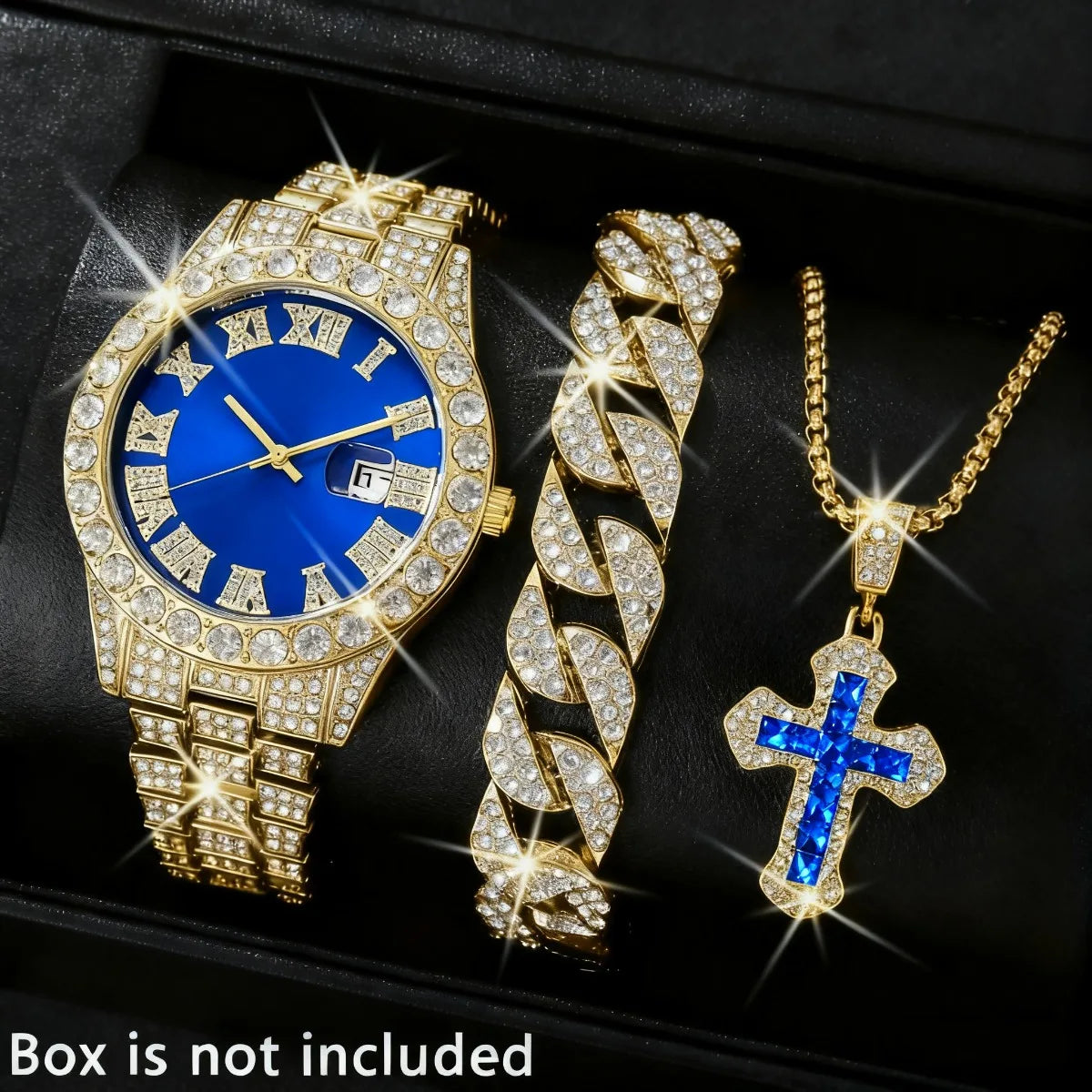Men's 3-Piece Diamond Quartz Watch, Bracelet and Necklace Set