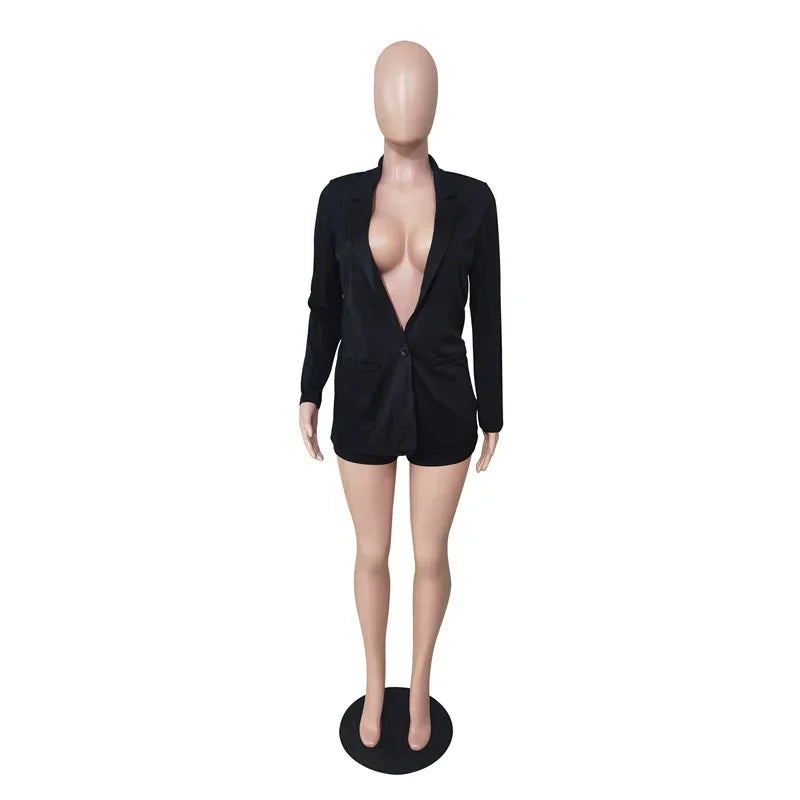 Women's Office Blazer Coat and Shorts Two-Piece Set