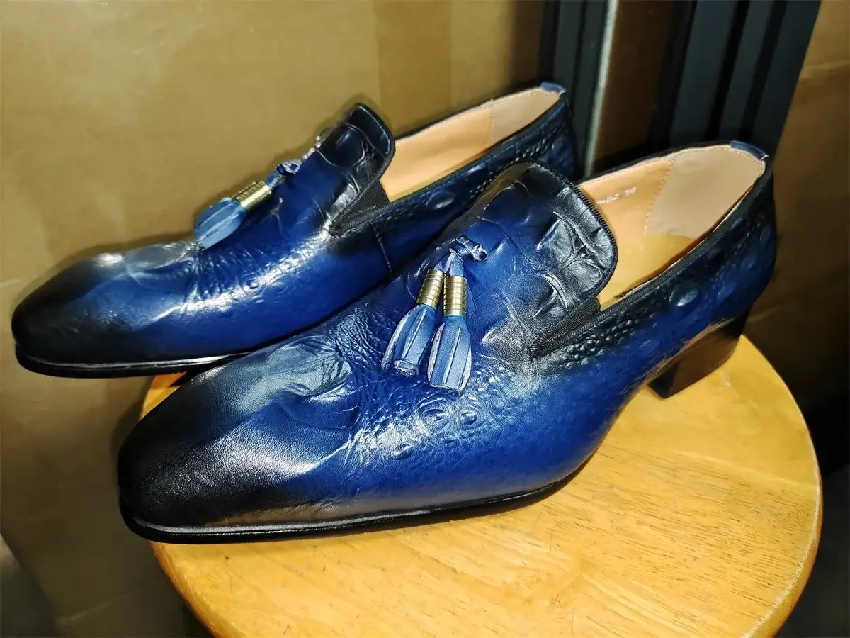 Men's Genuine Leather Black Tassel Loafers Formal Slip-On Dress Shoes