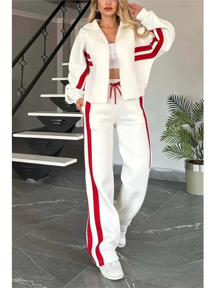 Women's Striped Zip Hoodie and Side-Stripe Pants Set