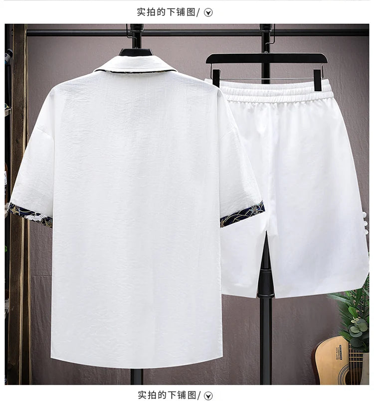 Men's Print Short-Sleeve Shirt and Shorts Two-Piece Set