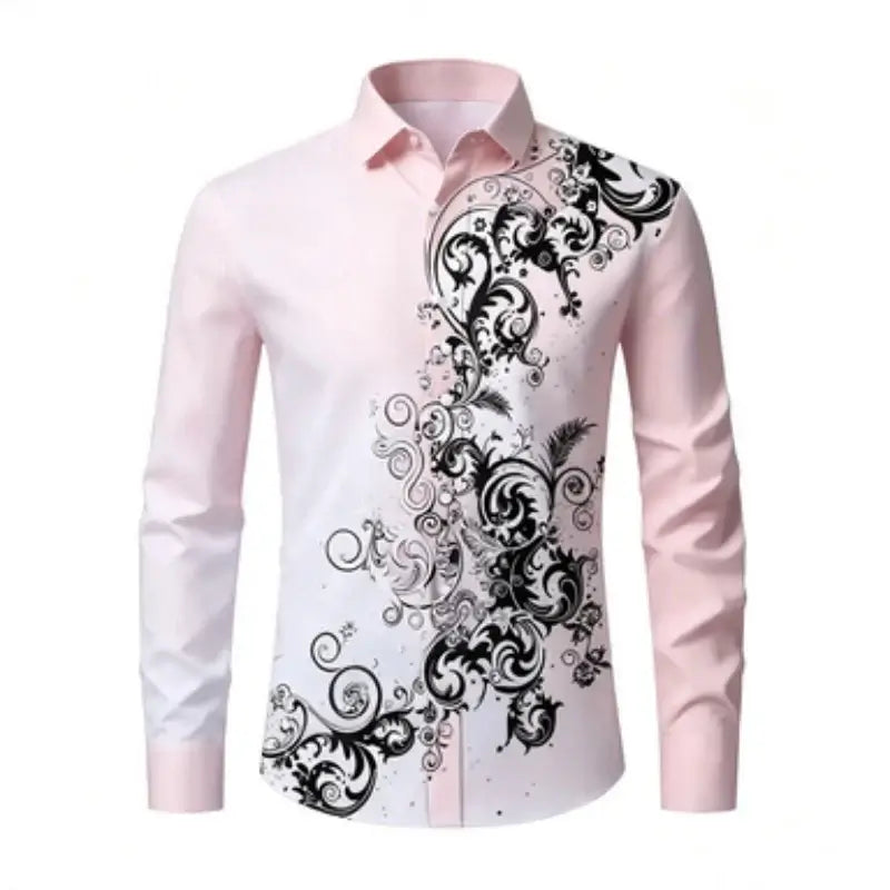 Men's Printed Long-Sleeve Collared Shirt, European Pattern