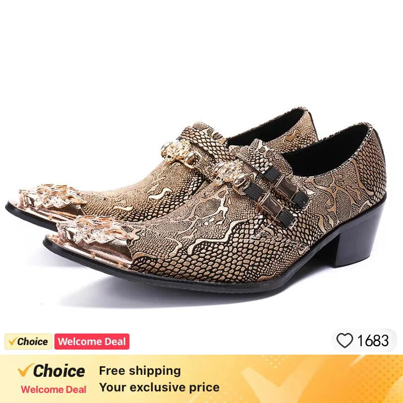 Men's Red Pointed Toe Crystal Leather Dress Shoes