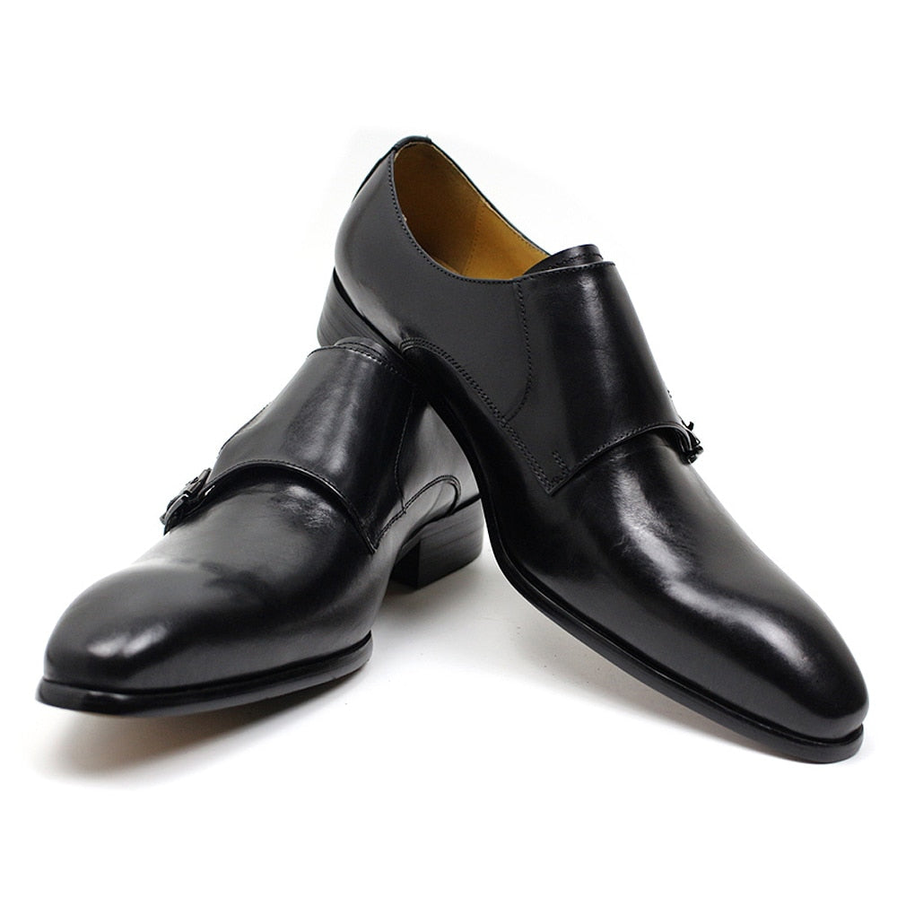 Men's Calf Leather Double Buckle Monk Strap Dress Shoes