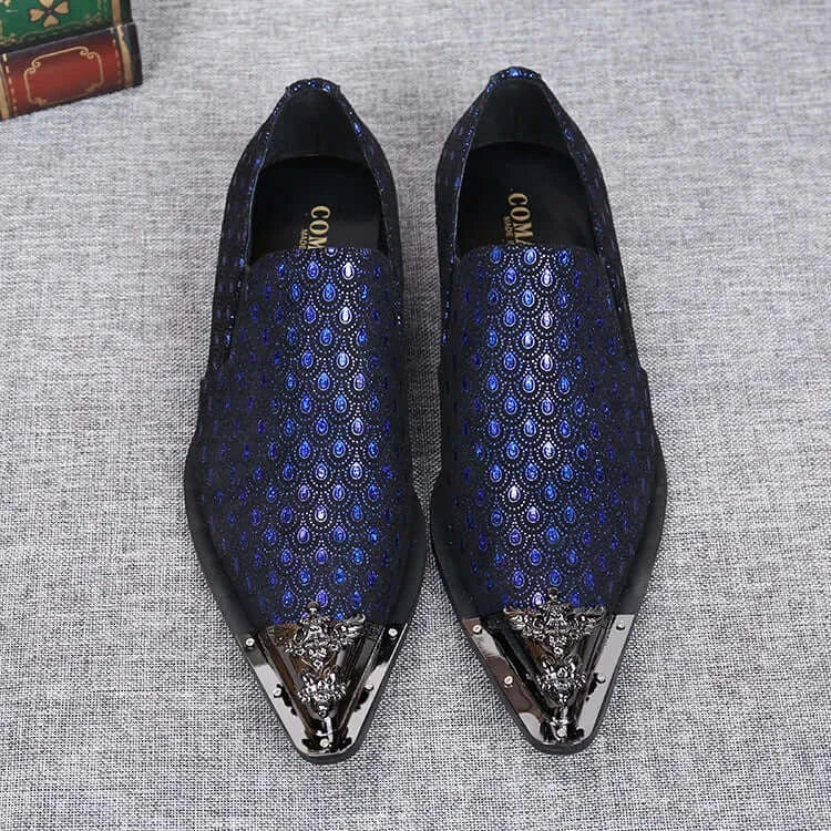 Men's Pointed Metal Toe Leather Dress Shoes