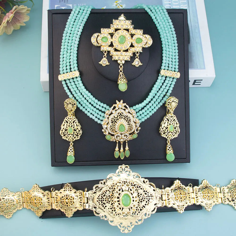 Women's Gold Morocco Caftan Belt, Choker, and Bridal Earrings