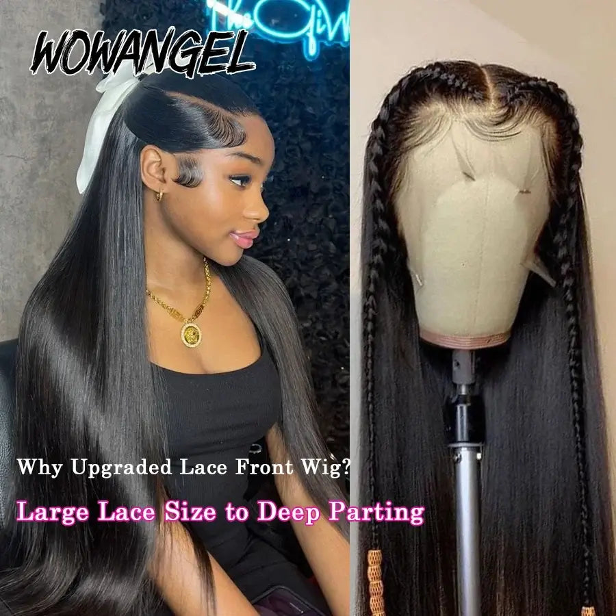 WowAngel 250% Upgraded 13x6 HD Lace Full Frontal Wigs Glueless Straight Human Hair Wigs Pre Plucked Natural Scalp Brazilian Hair.