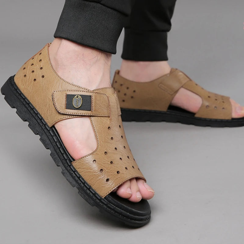 Men's Leather Roman Soft-Sole Casual Beach Sandals