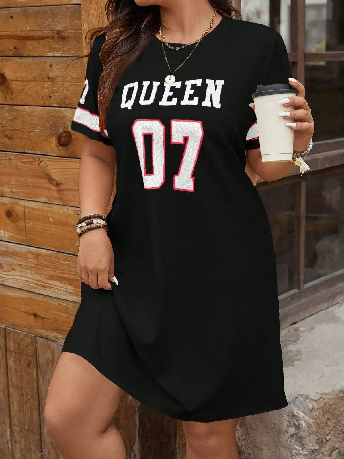 Women's Plus Size Letter Print Sporty Jersey Tennis Dress